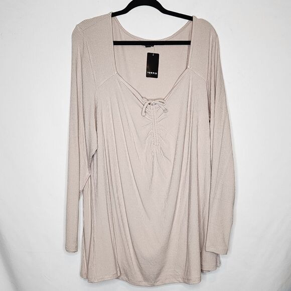6X 30W Torrid Rib Sweetheart Tie Front Top Max Stretch Chateau Gray Top Long Sle - Picture 2 of 6